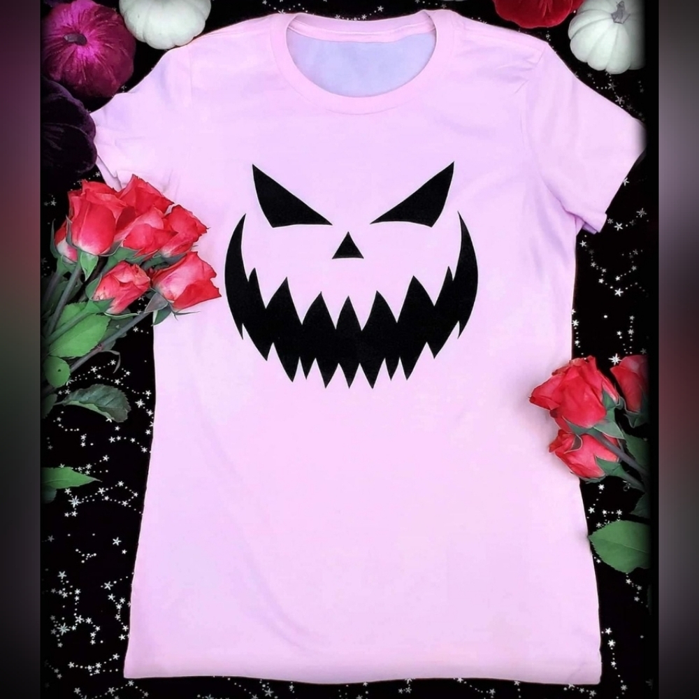 Pink Baby Doll Style Jackolantern Halloween t-shirt